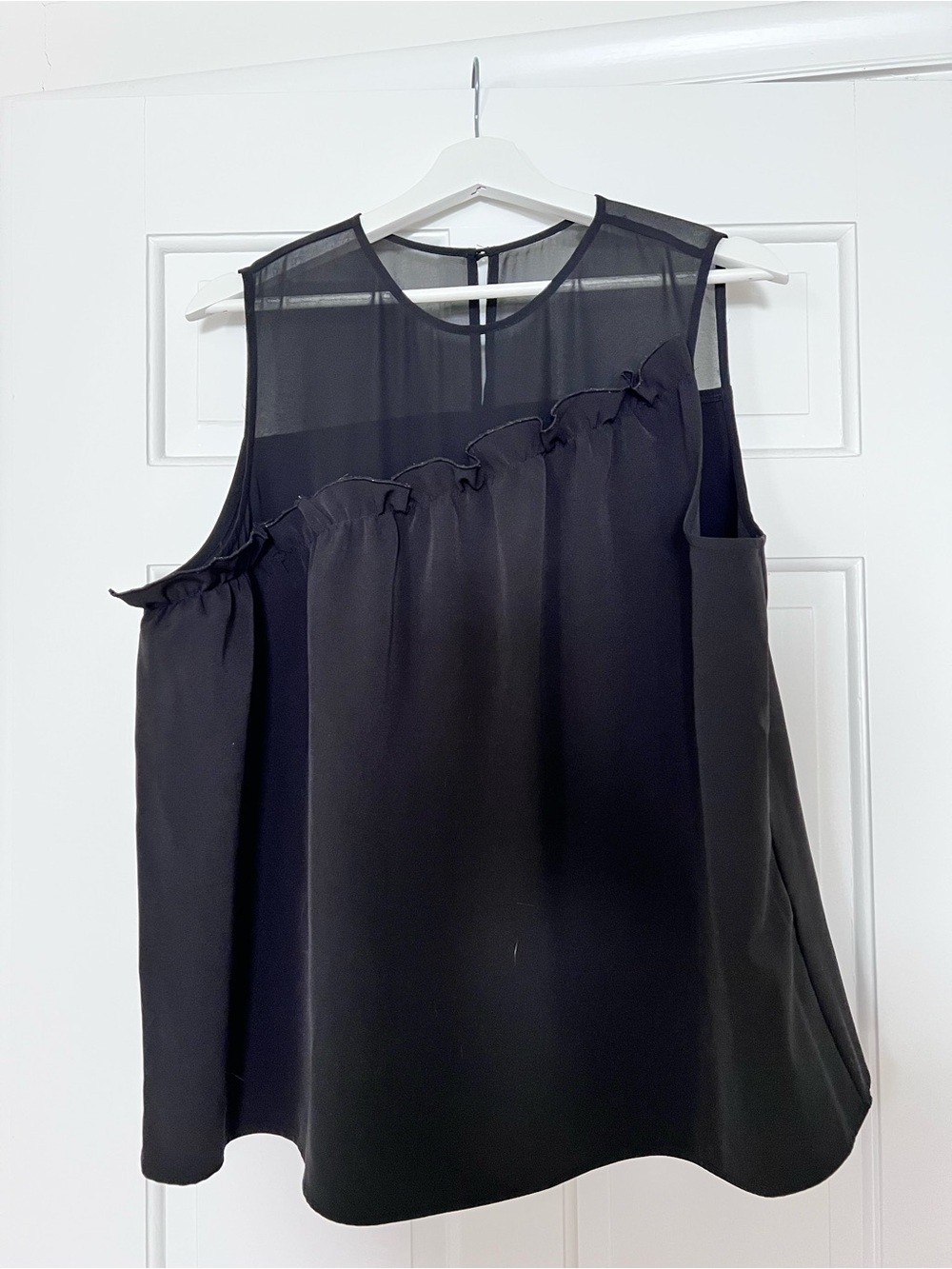 Halogen Black Sleeveless Blouse with Sheer Yoke XL Petite